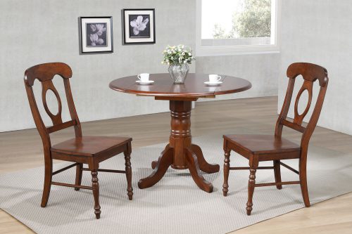 Andrews Dining - 3-piece dining set - Round dining table with drop leaf and two Napoleon chairs - finished in distressed Chestnut dining room setting DLU-ADW4242-C50-CT3PC