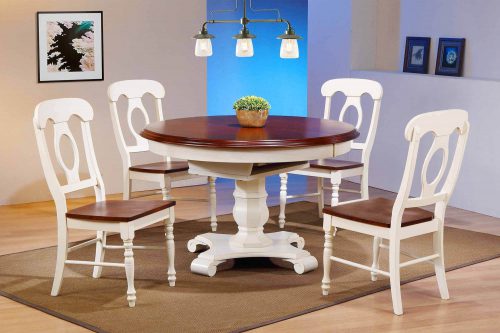 Andrews Dining - 5-piece dining set - Butterfly leaf dining table with four Napoleon chairs finished in antique white with chestnut accetns dining room setting DLU-ADW4866-C50-AW5PC