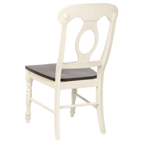Andrews Dining - Napoleon dining chair finishedi n antique white with chestnut seat - back view DLU-ADW-C50-AW-2