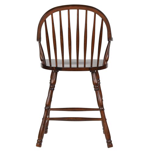 Andrews Dining - Windsor counter height stool with arms - finished in distressed chestnut - back view DLU-ADW-B3024A-CT-2