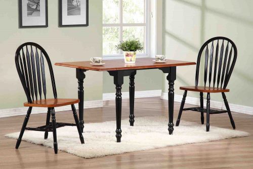Black Cherry Dining Collection - 3 Piece dining set. Drop leaf dining table with two Arrowback chairs. Antique black with cherry top and seats. Dining room setting-PK-TLD3448-820-BCH3P