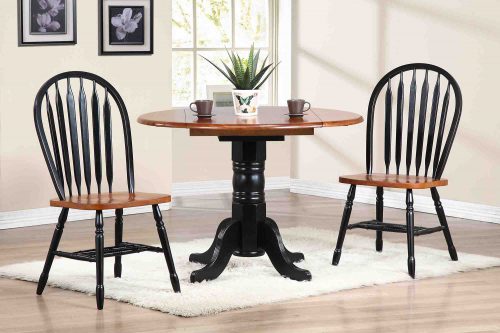 Black Cherry Dining Collection - 3-piece dining set - Round drop leaf table with two Arrow-back chairs finished in antique black with cherry top and seats - dining room setting DLU-TPD4242-820-BCH3PC