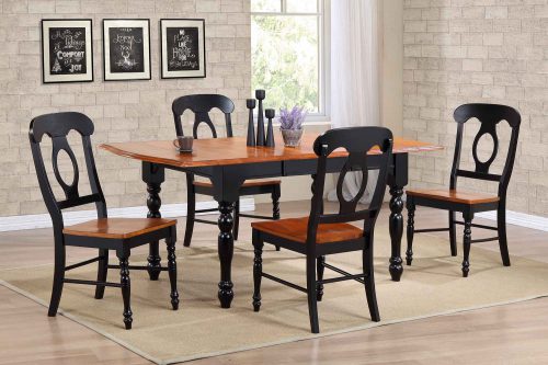 Black Cherry Selections - 5-piece dining set - Extendable dining table with four Napoleon chairs - finished in antique black with cherry accents - dining room setting DLU-TDX3472-C50-BCH5PC
