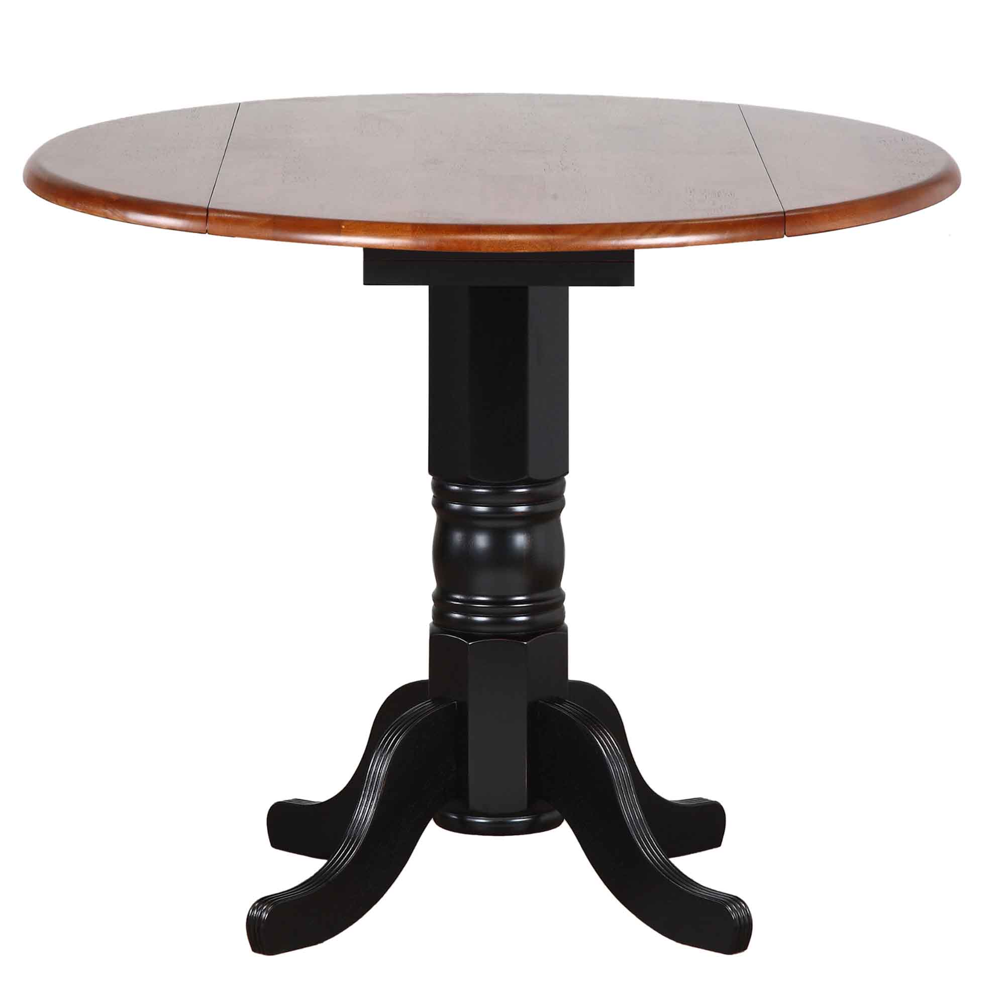 Round Drop Leaf Pub Table Antique Black With Cherry Finish Sunset