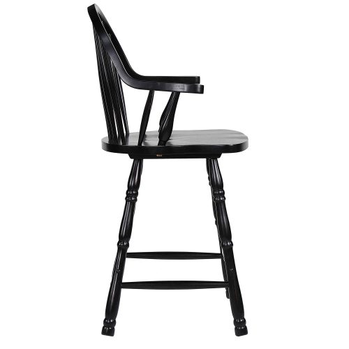 Black Cherry Selections - Windsor counter height stool with arms - finished in antique black - right side view DLU-B3024A-AB-2