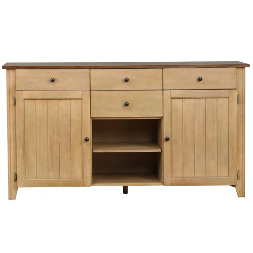 Brook Dining - Sideboard in creamy wheat finish and pecan top and accents - front view DLU-BR-SB-PW