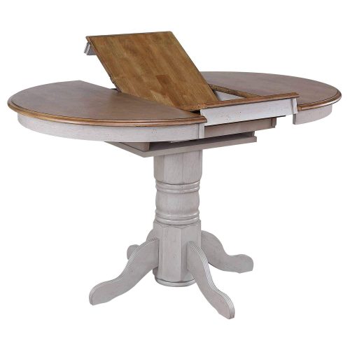 Country Grove Collection - Round Extendable Pub Table in distressed Gray finish and Oak - view of butterfly leaf DLU-CG4260CB-GO