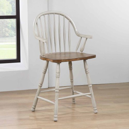 Country Grove Collection - Windsor Counter height stools with arms in distressed gray finish and Oak seat - dining room setting - DLU-CG-B3024A-GO-2
