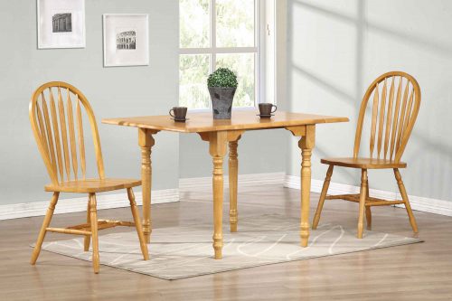 Oak Dining Collection - 3 Piece Dining Set - Drop leaf table with two Arrowback chairs in a light oak finish in room setting-PK-TLD3448-820-LO3P