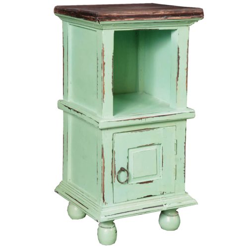 Shabby Chic Collection - End table finished in antique green with a Mahogany top three-quarter view without basket CC-TAB016TLD-TERW-B