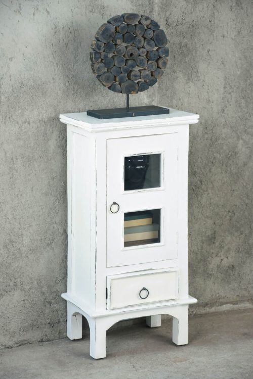 Shabby Chic Collection - End table with drawer and door finished in distressed white - room setting CC-CHE324LD-WW