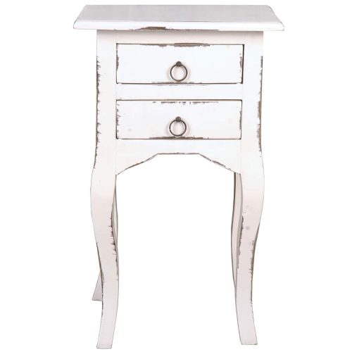 Shabby Chic Collection - Side table with two drawers finished in distressed white - front view CC-TAB1793LD-AW