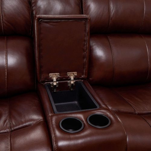 Luxe Leather Collection Reclining Loveseat in Brown - Center console and cupholders -SU-1902-88-1394-73