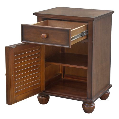 Nightstand with one drawer - Bahama Shutterwood - drawer and door open - CF-1137-0158
