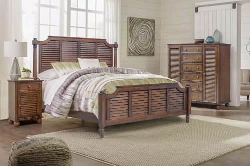 Queen sized bed - Nightstand - Armoire - Bahama Shutterwood - bedroom scene - CF-1137-0158
