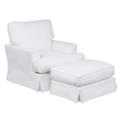 Slipcovered Chair with Ottoman – Performance White - Three quarter view - SU-78320-30-81