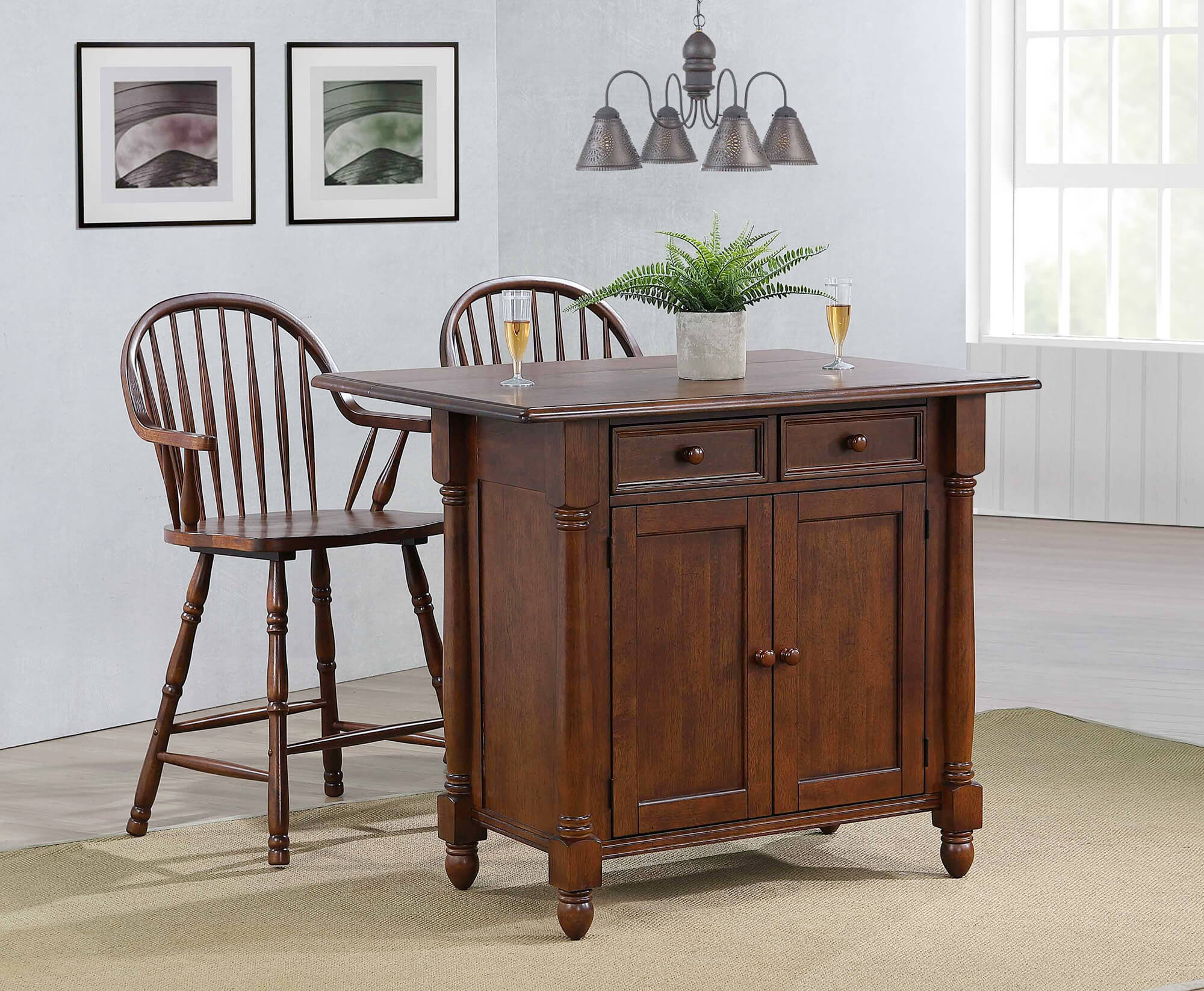 Kitchen Island W/Drop Leaf Chestnut Finish Sunset Trading