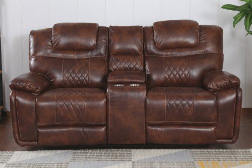 Diamond Power Reclining Collection - Reclining living room set in brown - Loveseat- front living room view - SU-ZY5018A003-H246