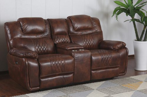 Diamond Power Reclining Collection - Reclining living room set in brown - Loveseat- three-quarter living room view - SU-ZY5018A003-H246