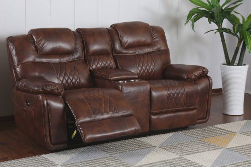 Diamond Power Reclining Collection - Reclining living room set in brown - Loveseat- three-quarter living room view in partial recline - SU-ZY5018A003-H246