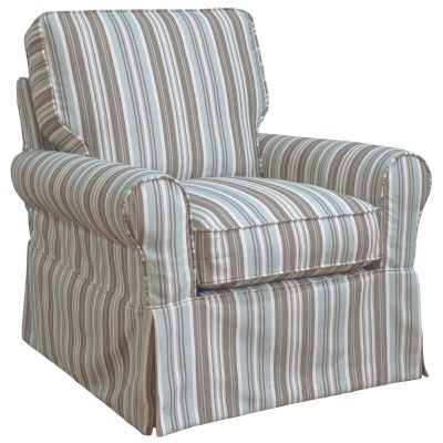 Horizon Slipcovered Box Cushion Swivel Rocking Chair - three-quarter view - Blue Striped - SU-114993-395225