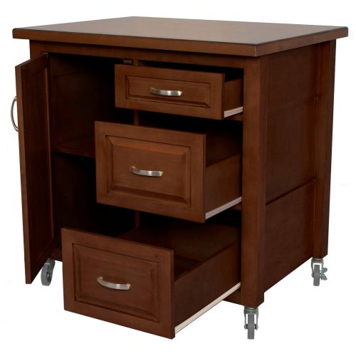 Andrews Kitchen Cart with casters - brown rubberwood - drawers open - PK-CRT-04-CT