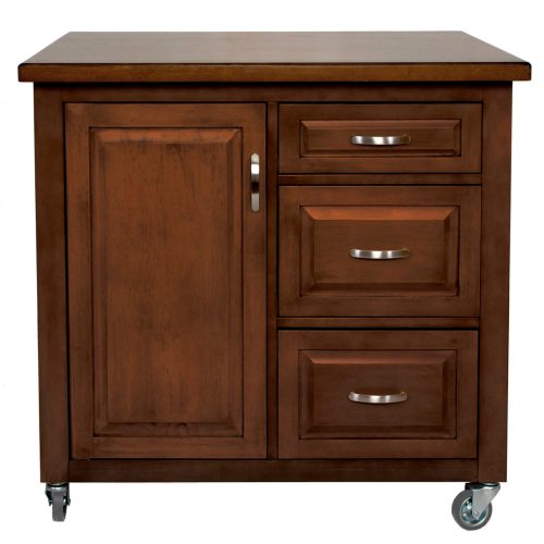 Andrews Kitchen Cart with casters - brown rubberwood - front view - PK-CRT-04-CT