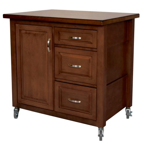 Andrews Kitchen Cart with casters - brown rubberwood - three-quarter view - PK-CRT-04-CT