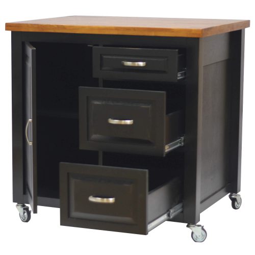Kitchen Cart with casters in black cherry - drawers open PK-CRT-04-BCH