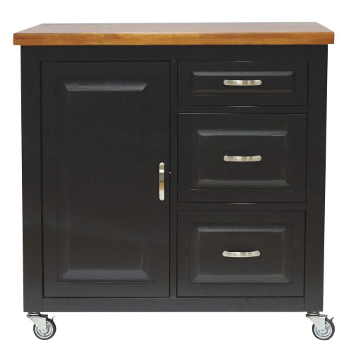 Kitchen Cart with casters in black cherry - front view PK-CRT-04-BCH