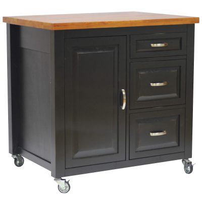 Kitchen Cart with casters in black cherry - three-quarter view PK-CRT-04-BCH