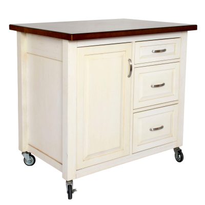 Andrews Kitchen Cart with casters in distressed white - three-quarter view - PK-CRT-04-AW