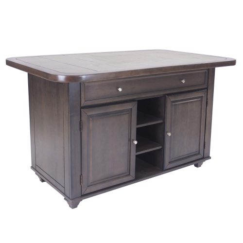Kitchen island in Antique Gray finish with gray tile top - three-quarter view - CY-KITT02-AG
