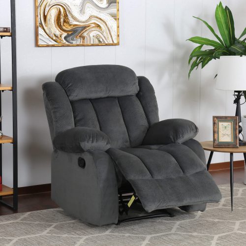 Madison Collection - Reclining armchair shown in Charcoal - living room setting - three-quarter view in partial recline - SU-ZY550-108