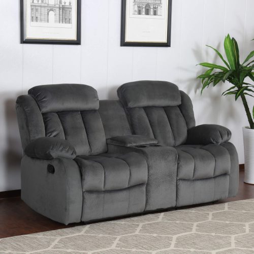 Madison Collection - Reclining loveseat shown in Charcoal - living room setting - three-quarter view SU-ZY550-206