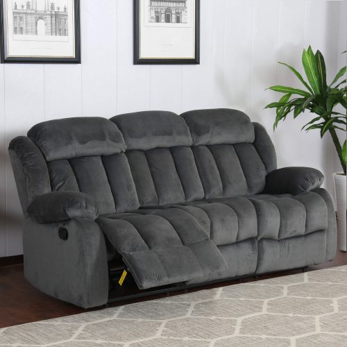 Madison Collection - Reclining sofa shown in Charcoal living room setting - three-quarter view in partial recline- SU-ZY550-305