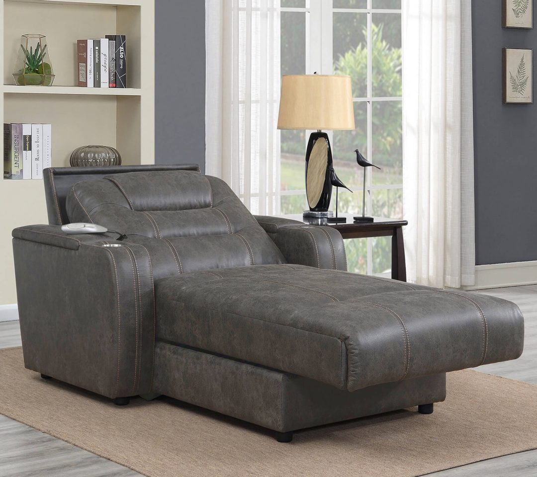 Reclining Power Chaise with Storage Arms, Phone Charger, & Cupholder