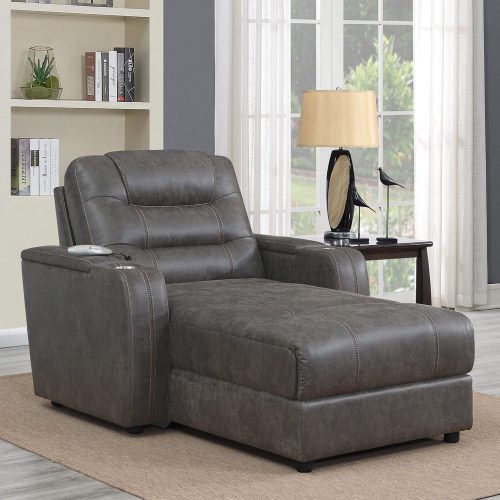Power Reclining Chaise Lounge in Gray - living room setting upright position - SU-K1128045LS