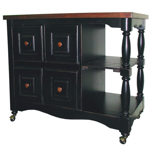 Regal kitchen cart on casters in antique black with cherry accents DCY-CRT-03-BCH