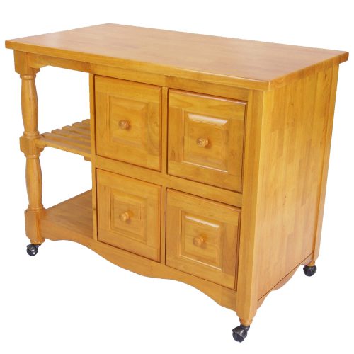 Regal kitchen cart on casters with light oak finish - angled view - DCY-CRT-03-LO