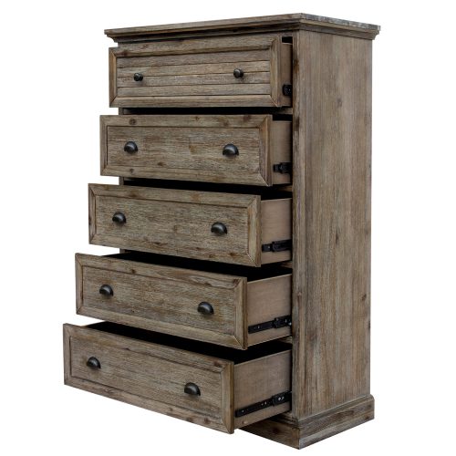 Solstice Gray Collection - Five drawer chest - Three-quarter view drawers open - CF-3041-0441