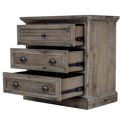 Solstice Gray Collection - Three drawer night table - Three-quarter view with drawers open - CF-3036-0441