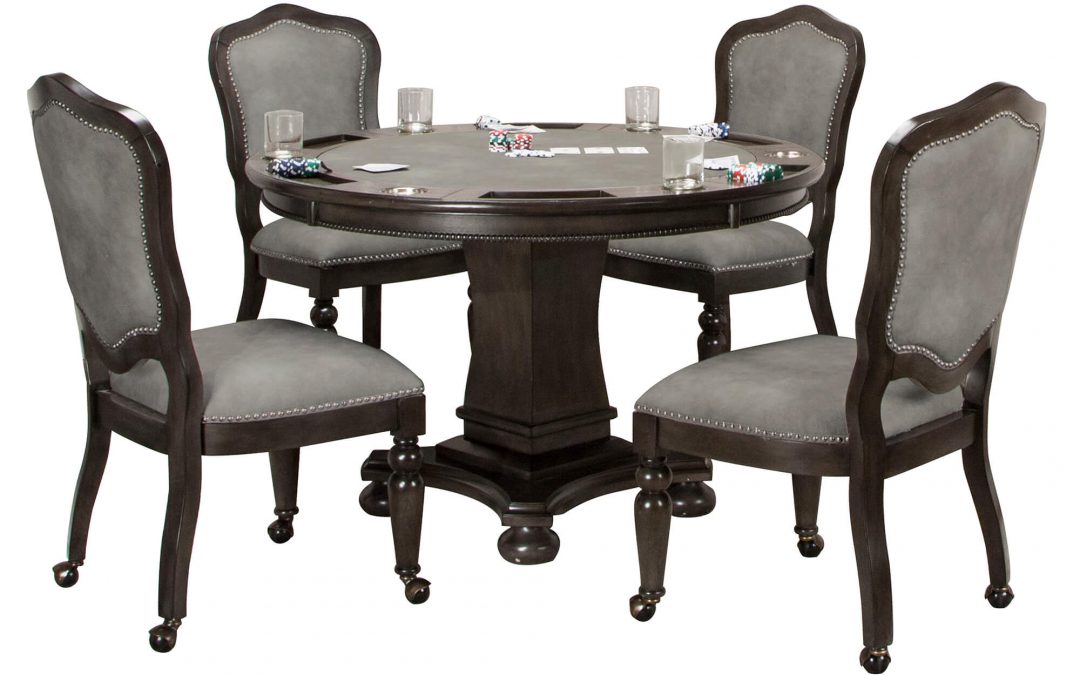 Vegas Dining and Poker Table Set – Gray Wood (5 Piece)