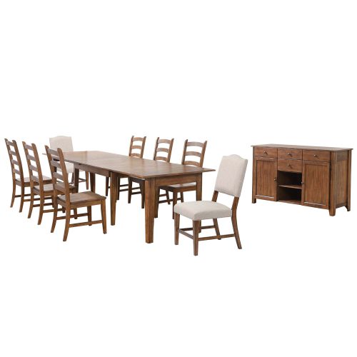 Amish Dining - 10-piece dining set - Rectangular extendable dining table with two upholstered chairs and six dining chairs and server DLU-BR134-C85AMSB10P