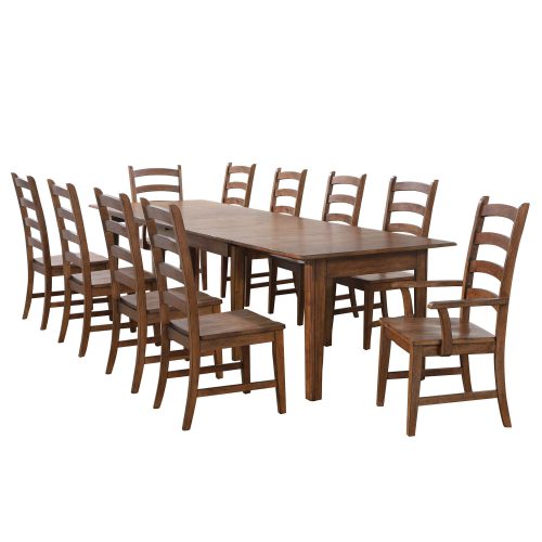 Amish Dining - 11-piece dining set - Rectangular extendable dining table with two armchairs and eight dining chairs DLU-BR134-AM11PC