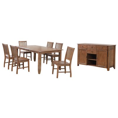 Amish Dining - 8-piece dining set - extendable dining table and six slat back chairs and server DLU-BR4272-C60-AMSB8PC