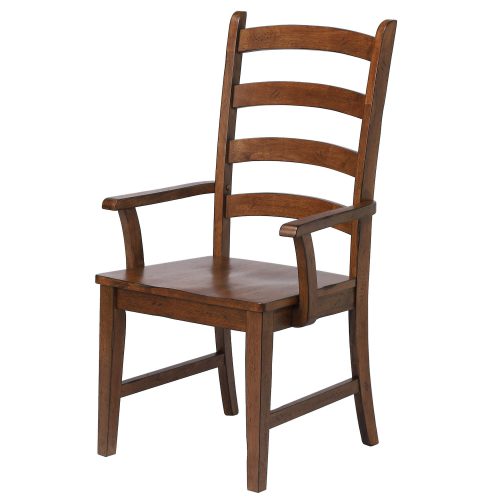 Amish Dining - Ladder back dining armchair finished in chestnut - angled front view DLU-BR-C80A-AM-2