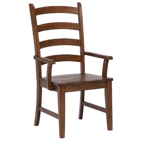 Amish Dining - Ladder back dining armchair finished in chestnut - three-quarter view DLU-BR-C80A-AM-2