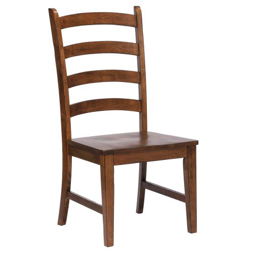 Amish Dining - Ladder back dining side chair finished in chestnut - three-quarter view DLU-BR-C80-AM-2