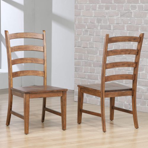 Amish Dining - Ladder back dining side chairs finished in chestnut - room setting DLU-BR-C80-AM-2